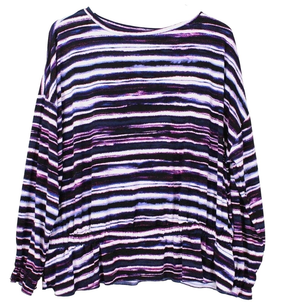 Willow Drive Top Purple White‎ Striped Peplum Long Sleeve Colorful XL